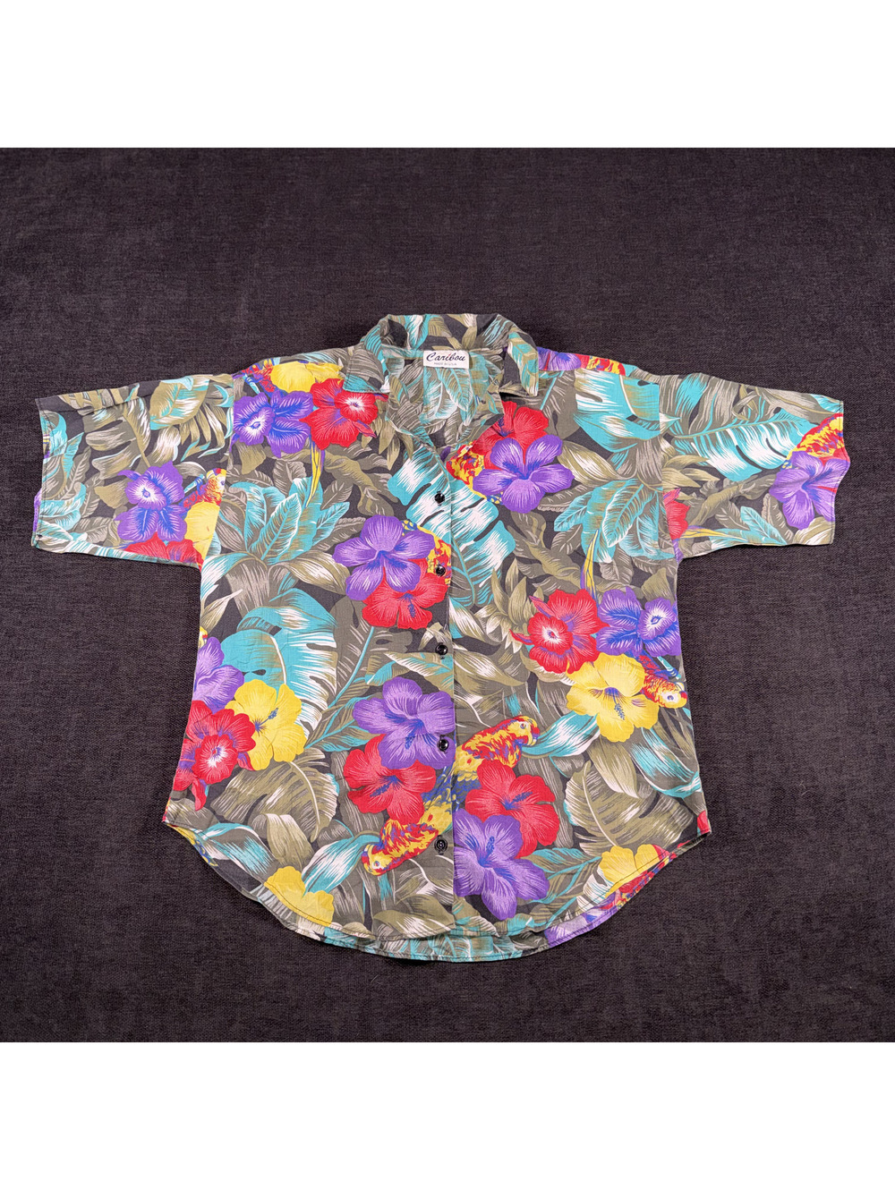 Caribou Vintage Hawaiian Floral Shirt Made in USA Size 8